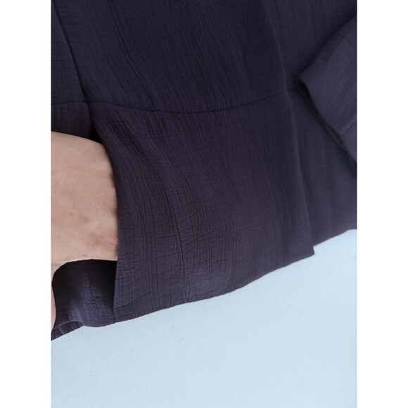 Eileen Fisher Textured Rayon & Silk Purple Blazer Size L Blouse With Pockets - Picture 11 of 13